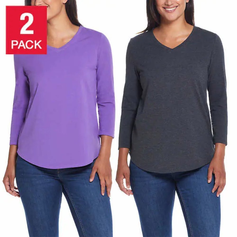 NEW Weatherproof Women's V-neck Tee 2 pack | Purple/Grey